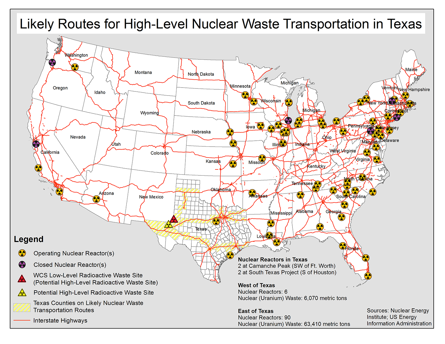 U.S. radwaste transport map