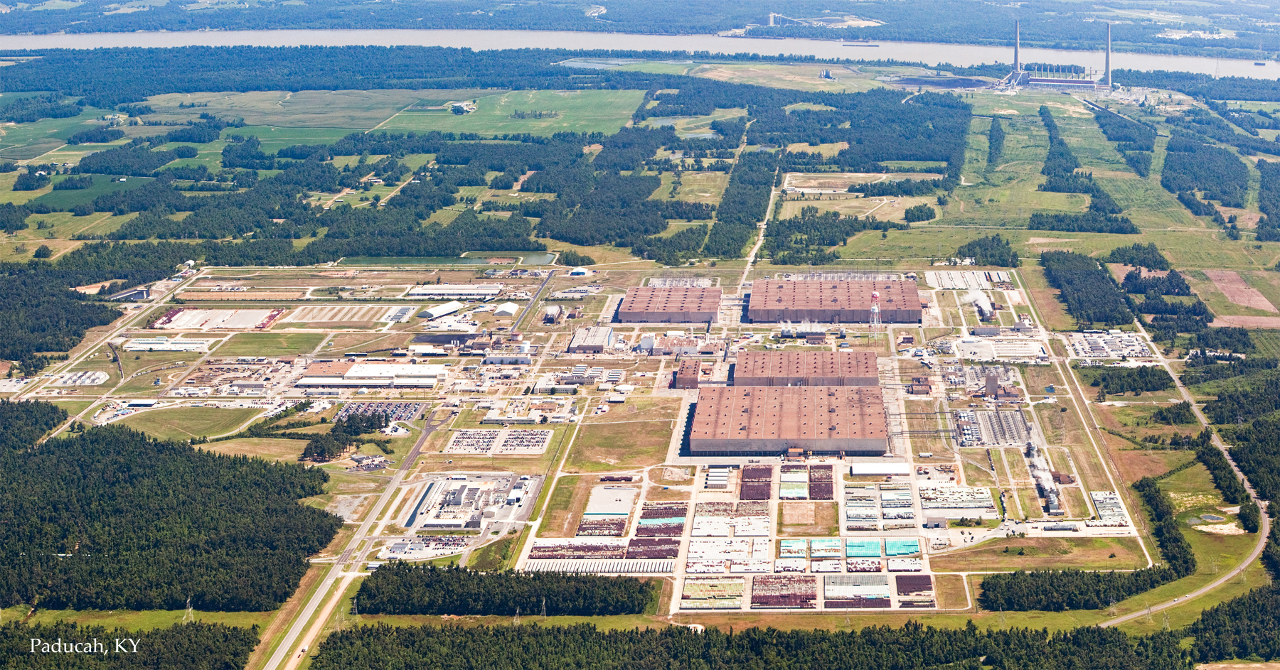 Aerial view of USEC's now-shuttered Paducah, KY uranium enrichment plant.