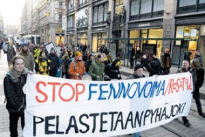 Anti-nuclear protestors in Helsinki, FInland.