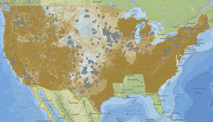 U.S. wind power installations compared to wind potential. Source: EIA