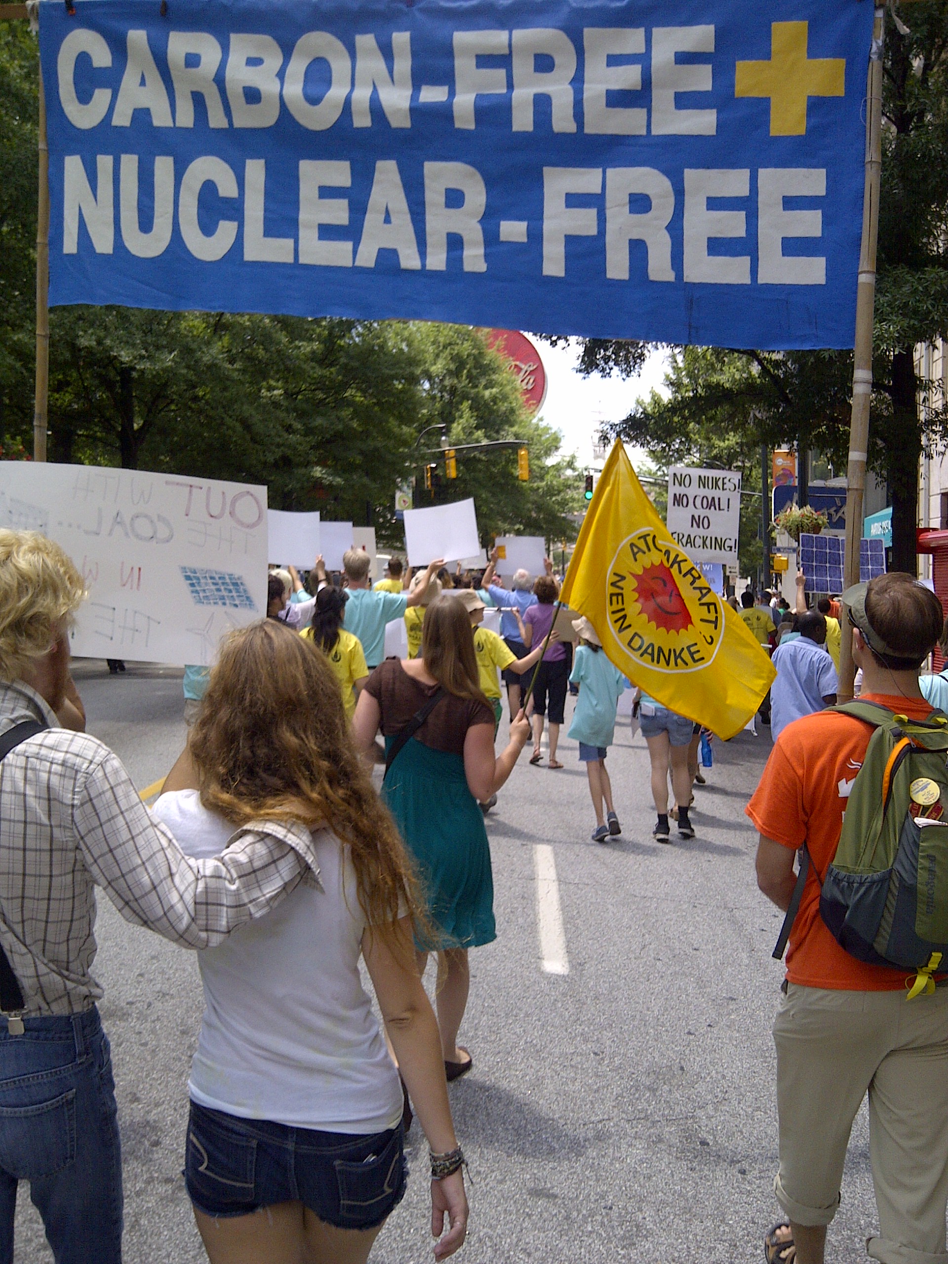 Nuclear-Free, Carbon-Free protestors at the July 29 EPA hearing on its Clean Power Plan in Atlanta.