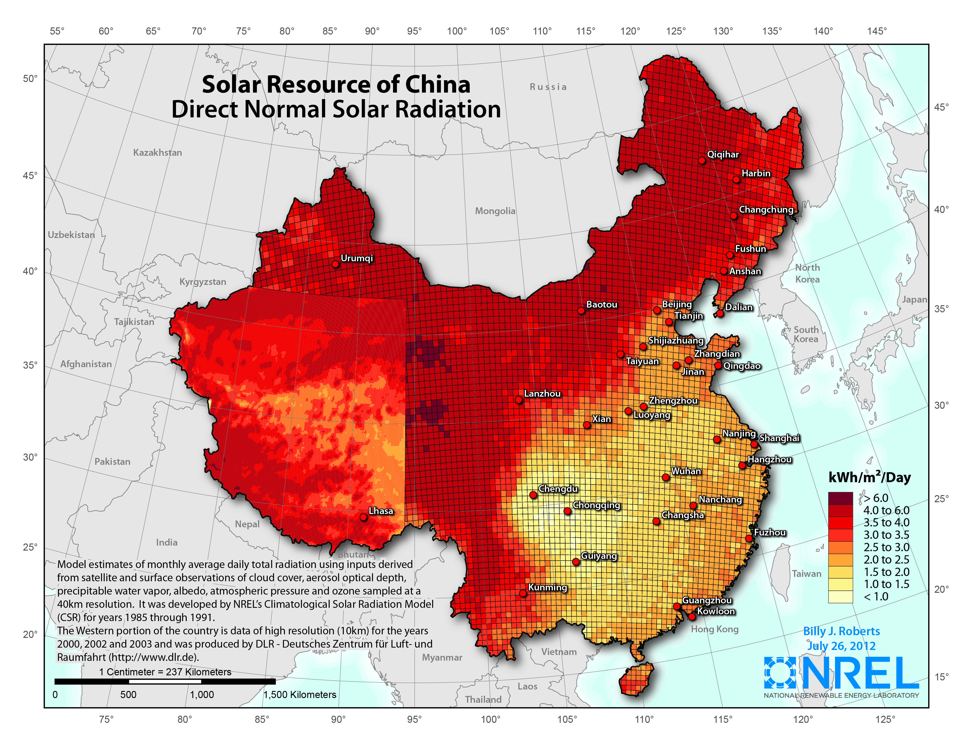 Lightly-populated central and northern China has tremendous utility-scale solar power potential, which the large cities in the Southeast have adequate rooftop solar potential.