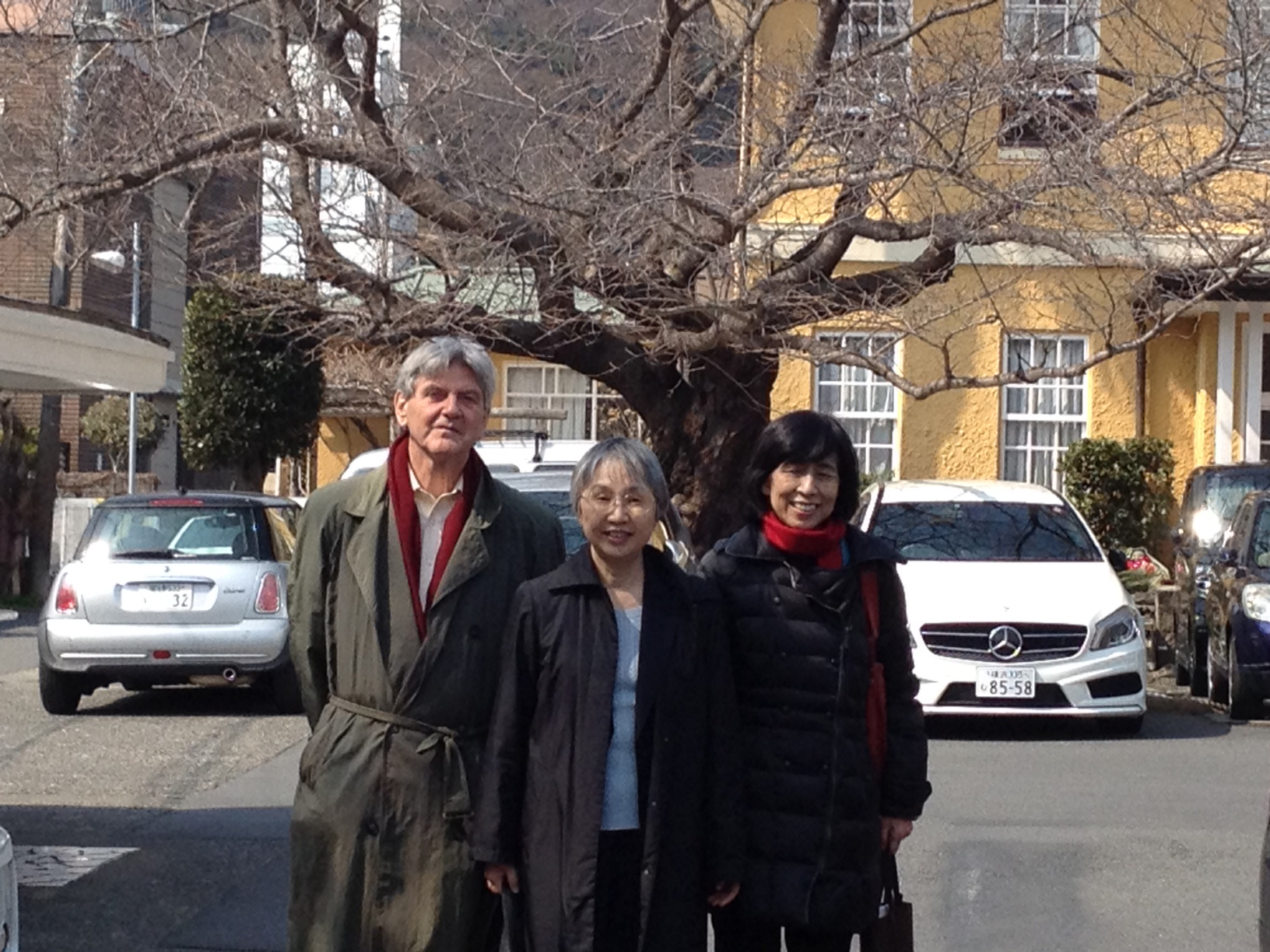 Three of the dedicated activists working in Japan and helping with this tour. From left to right, Steve Leeper, Peace Culture Village and tour organizer; Naoko Koizumi brilliant translator (my "bridge"); and Tamiko Nishijima of Peace Platform, our glue. 