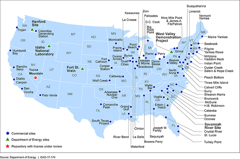 High-level waste sites map