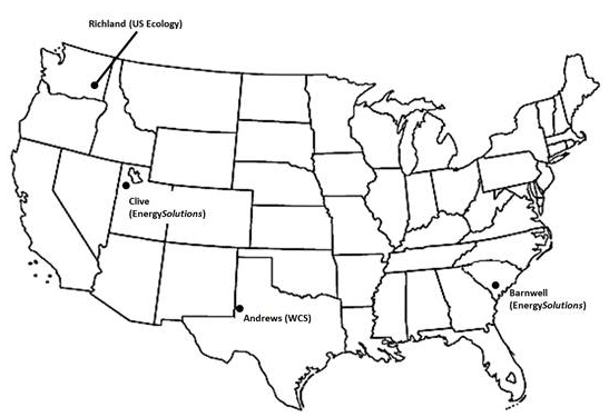 Low level waste disposal sites map