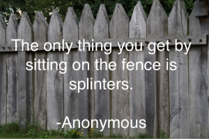 The only thing you get by sitting on the fence is splinters.